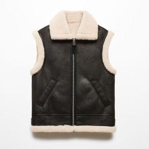 NWT Mango Shearling Leather Vest - XS